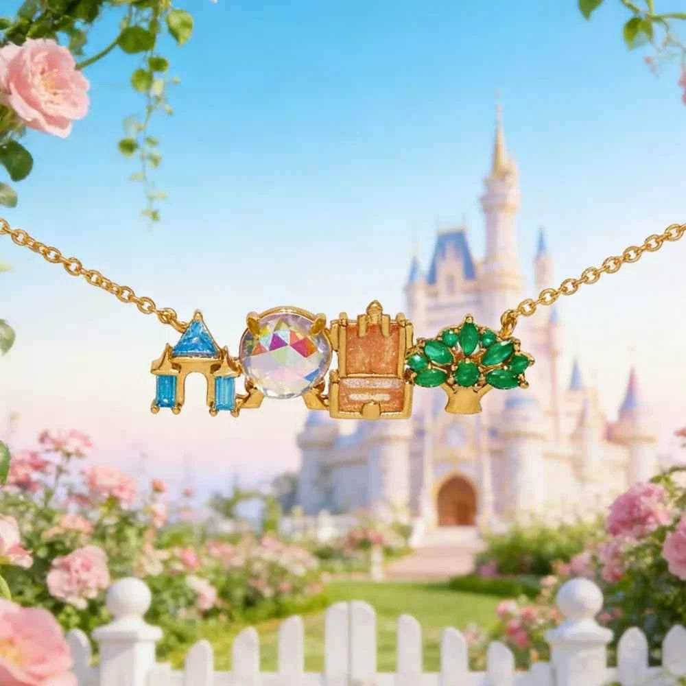 Exquisite Colored Zircon Inlaid Amusement Park Pendant Necklace Cute Sweet Design Versatile Fashion Jewelry Accessory
