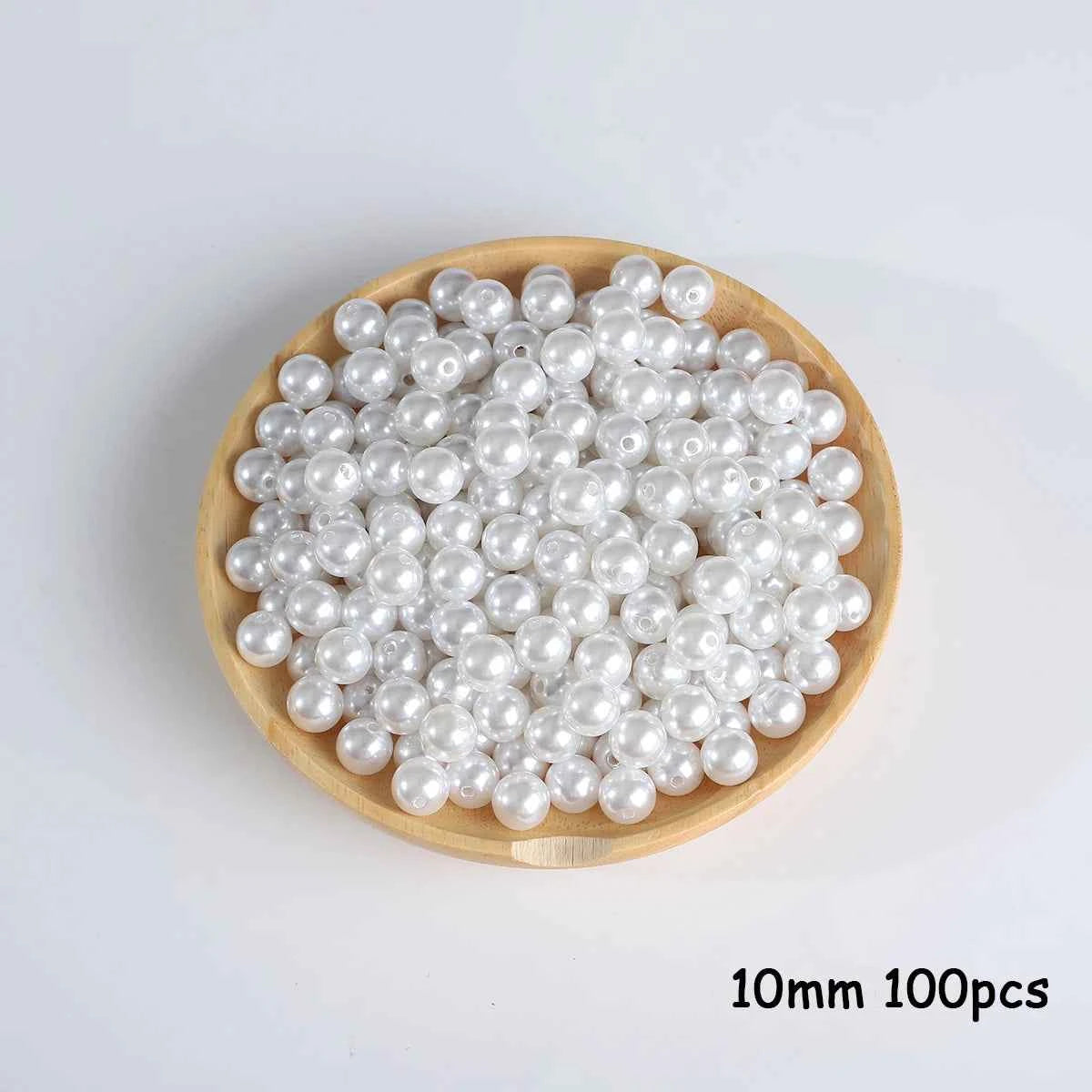 3-20mm 10-1000pcs straight hole ABS imitation pearl beige white bracelet with round beads for DIY craft jewelry making products
