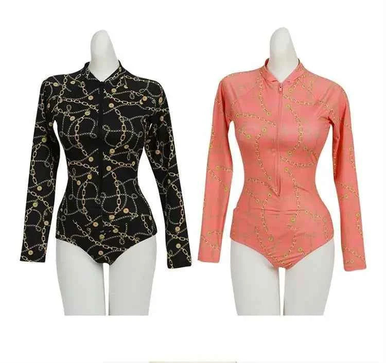 Style Diving Sun Protection Long-sleeved One-piece Ins Slimming Belly-covering Conservative Swimsuit for Women Jellyfish Suit