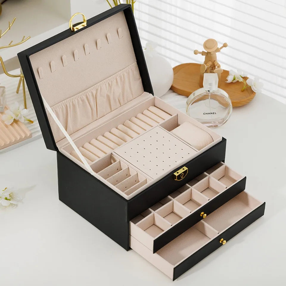 Portable Jewelry Storage Box Travel Organizer Jewelry Case Leather Storage Earrings Necklace Ring Jewelry Organizer Display