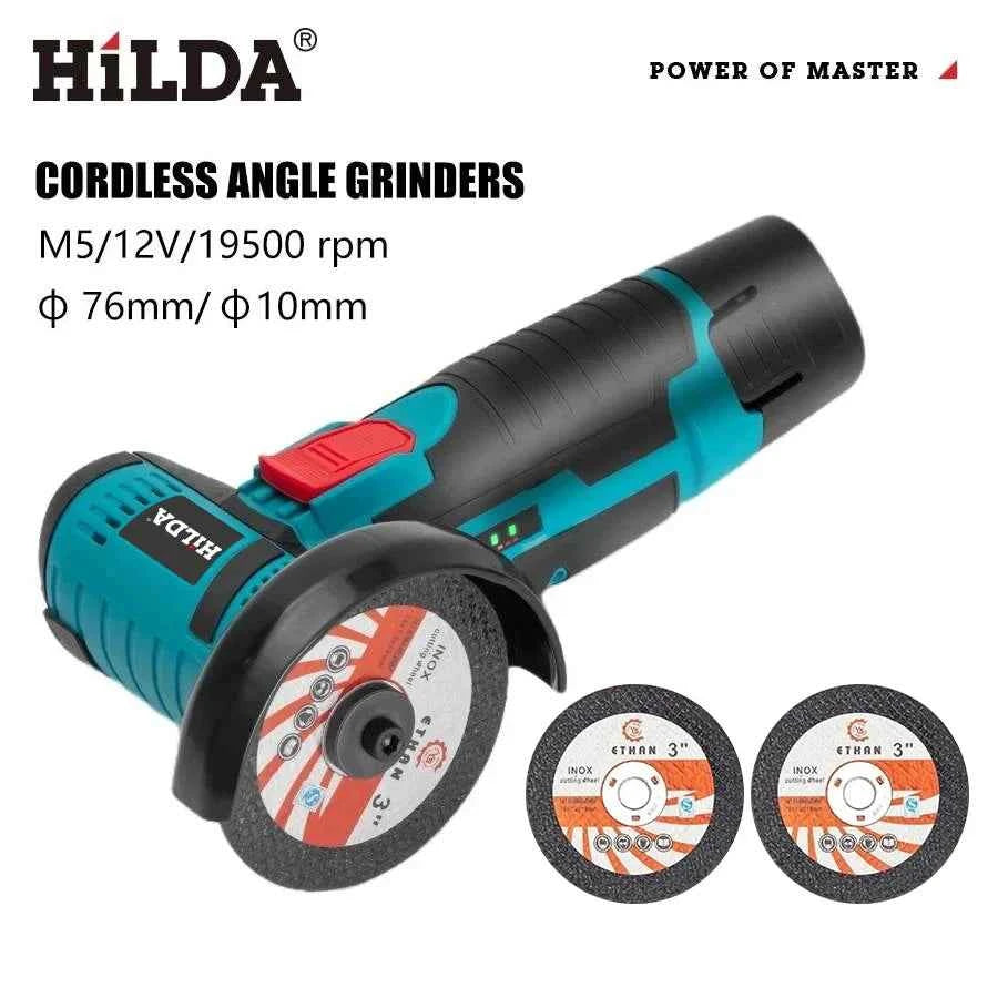 HILDA 3 inch 12V Miniature Rechargeable Angle Grinder with Battery Cutting Blade Polishing Grinder for Cutting Diamond Cordless