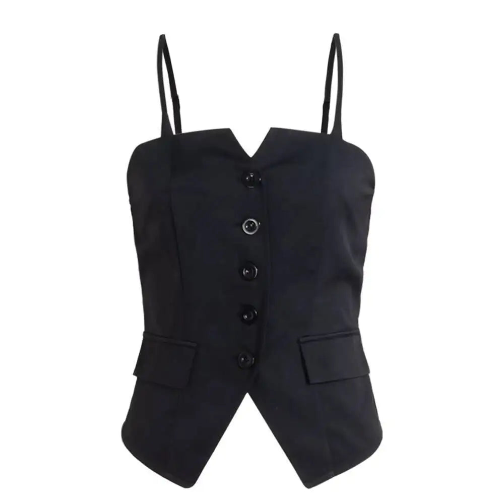 Women's Casual Tank Top Spring Summer Black Top Spaghetti Strap Sweetheart Neck Button Slim Fit Valentine's Day Elegant Sexy Top