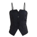 Women's Casual Tank Top Spring Summer Black Top Spaghetti Strap Sweetheart Neck Button Slim Fit Valentine's Day Elegant Sexy Top
