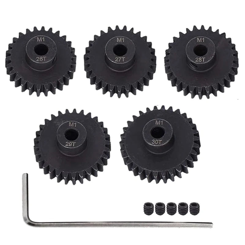 1/5PCS Metal Steel M1 Pinion Gear Sets 21T 22T 23T 24T 25T 5mm Shaft Motor Gears with Hex Key for 1/10 RC Brushless Brush Motor