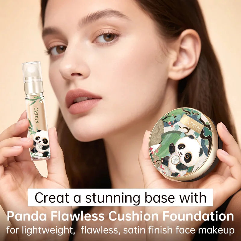 CATKIN Panda Land Full Coverage Cushion Fondation, Breathable Hydrating Nourishing Poreless Face Makeup Save for Sensitive Skin