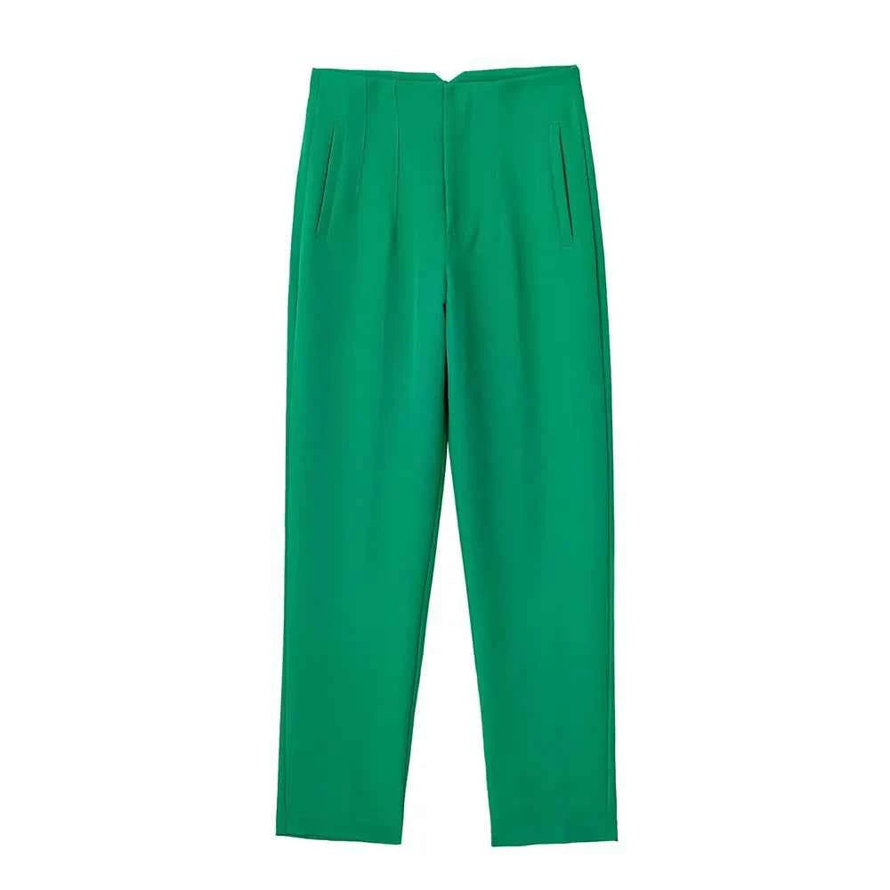 DUOPERI Women Fashion Solid Basic High Waist Trousers Chic Female Office Lady Casual Business Workwear Long Pant