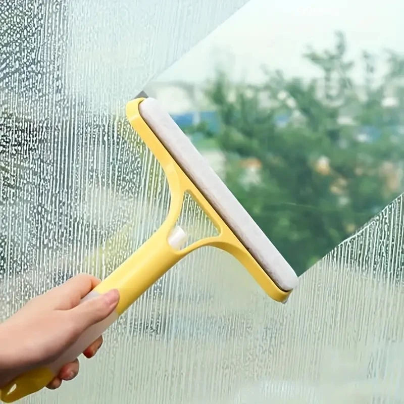 YELLOW Color 3-in-1 Glass Cleaning Squeegee With Built-In Spray Bottle