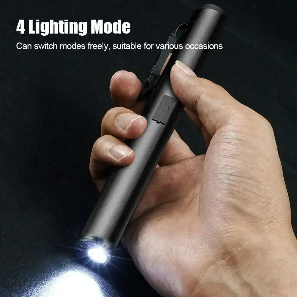 Mini USB Rechargeable LED Flashlights Portable Pocket Pen Clip light for Work Emergency Outdoors Waterproof Lantern with Magnet