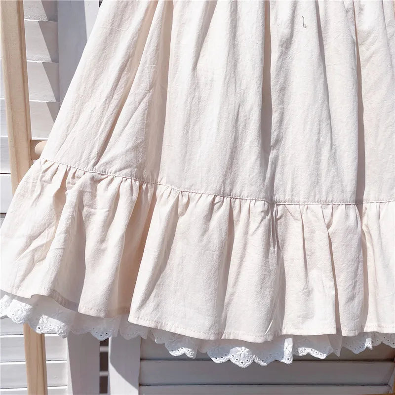 Ruffles Lace Patchwork Cotton White Mini Skirt High Waist A-Line Skirts For Women 2024 Summer