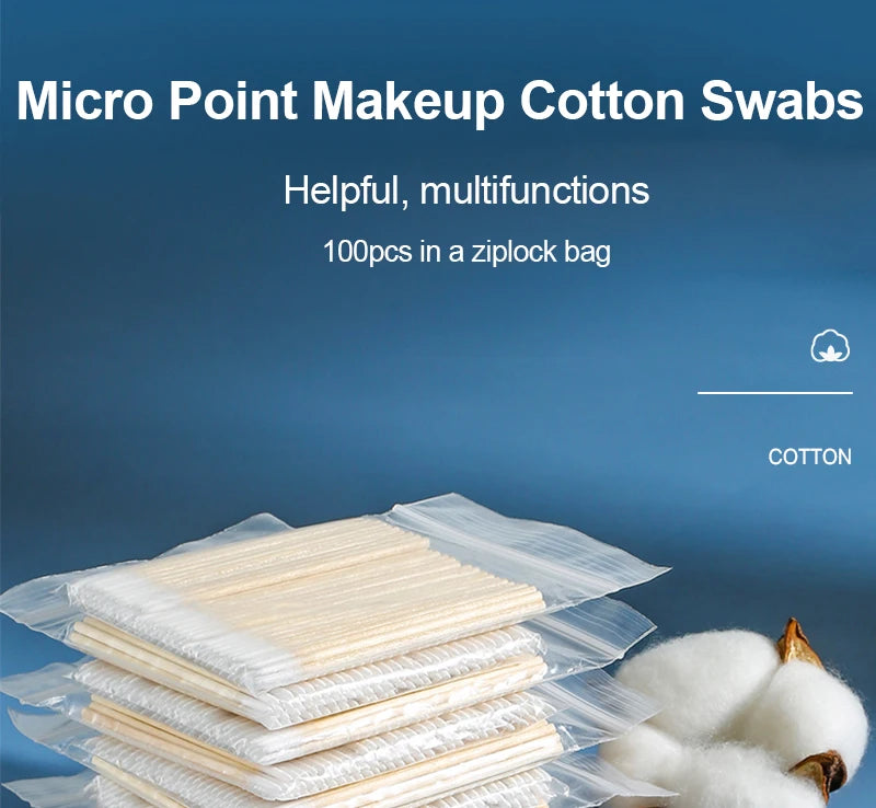 1000/200/100PCS Micro Wood Cotton Swabs Eyelash Extension Cleaning Tools Disposable Cosmetic Brush Buds for Beauty & Makeup