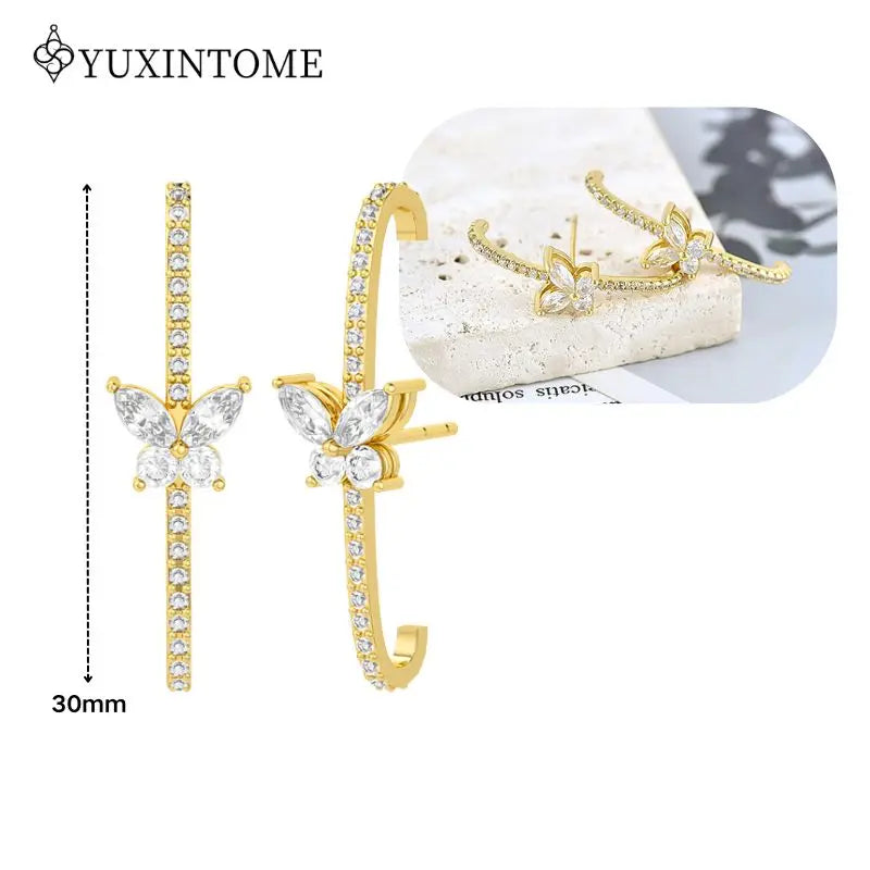 Women's 925 Sterling Silver Ear Needle Crystal Zircon Water Droplets Stud Hoop Gold Huggie Earrings Premium Luxury Party Jewelry