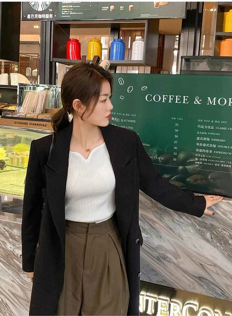 2026 Basic V-neck Chic  Autumn Winter Pullover Women Female Knitted Ribbed Sweater Slim Long Sleeve Badycon High Quality Sweater