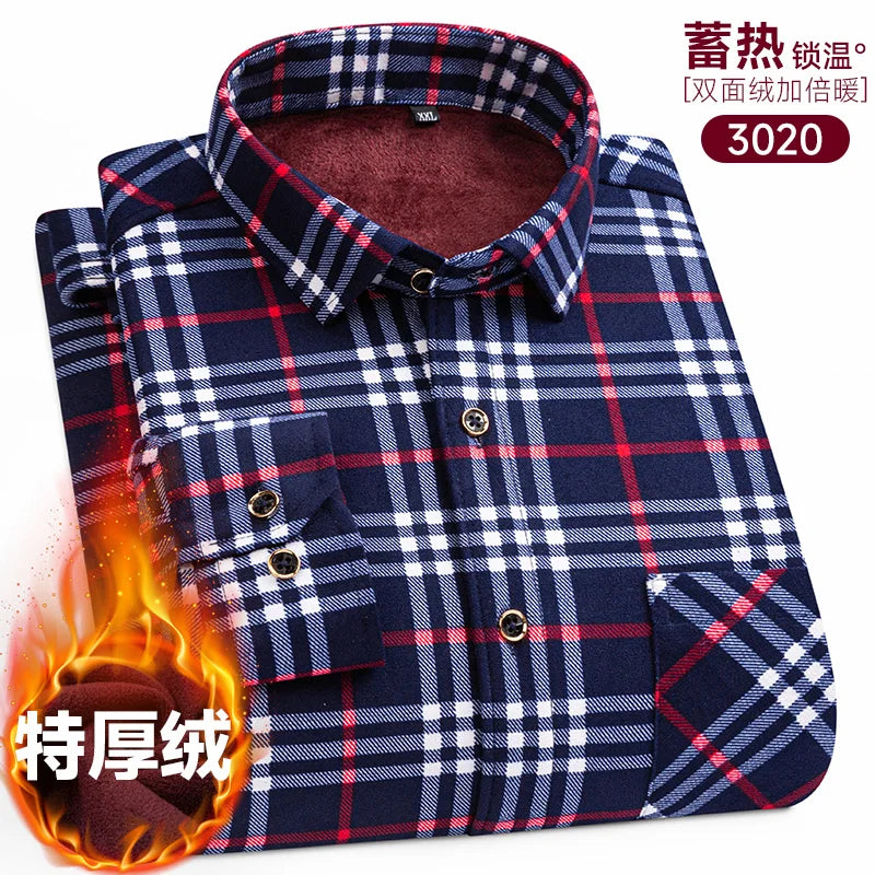 Men's long-sleeved shirt with fleece thickened warm autumn and winter plus size 8XL9XL slim casual plaid everything comfortable