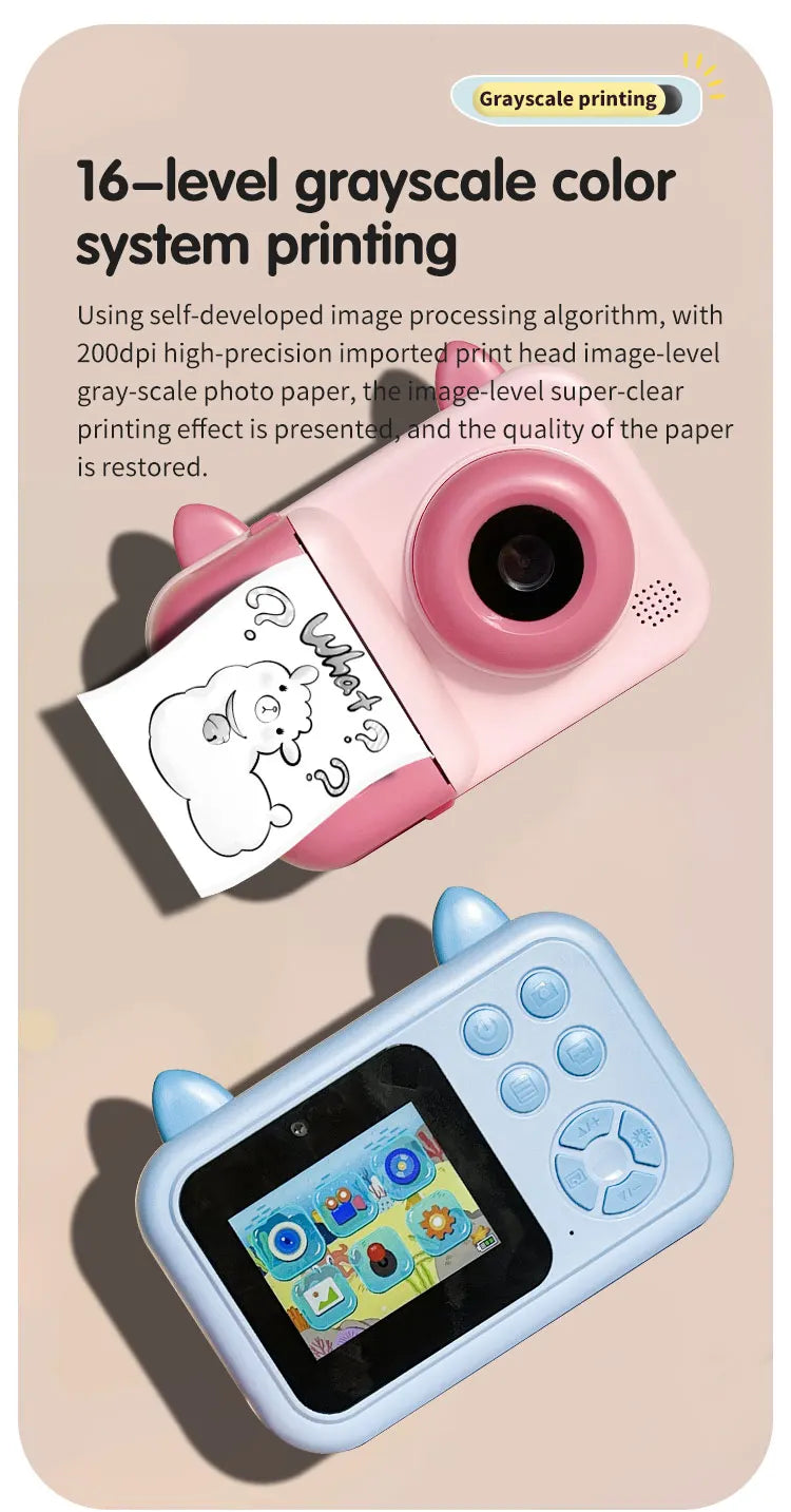 Kids' Camera Set, Instant Print Camera with Printing Function, Print Pictures, Portable Multi-Function Photo Printer Camera