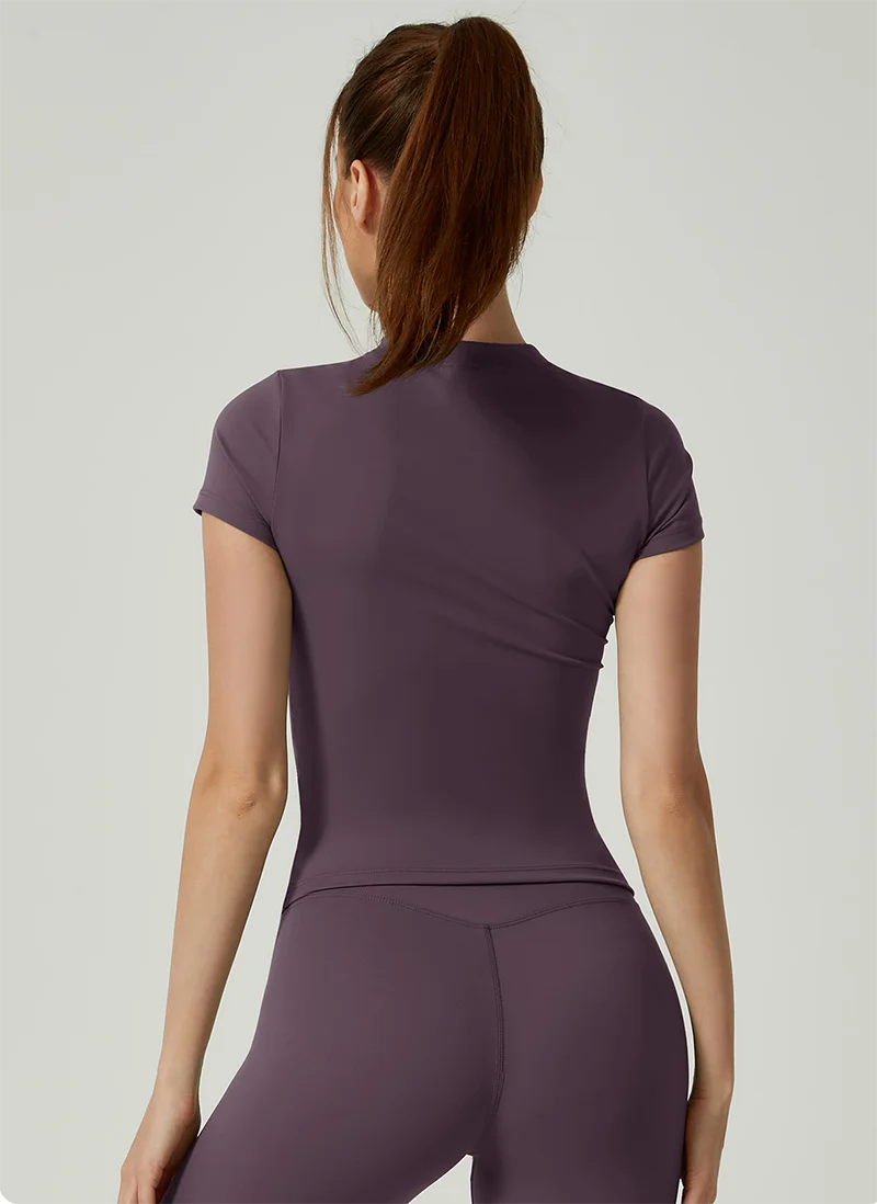 Women Solid Color Dry Fit Short Sleeve Crew Neck Athletic T-Shirt Fashion Casual Tee Suitable For Daily Running Workout Gym Top