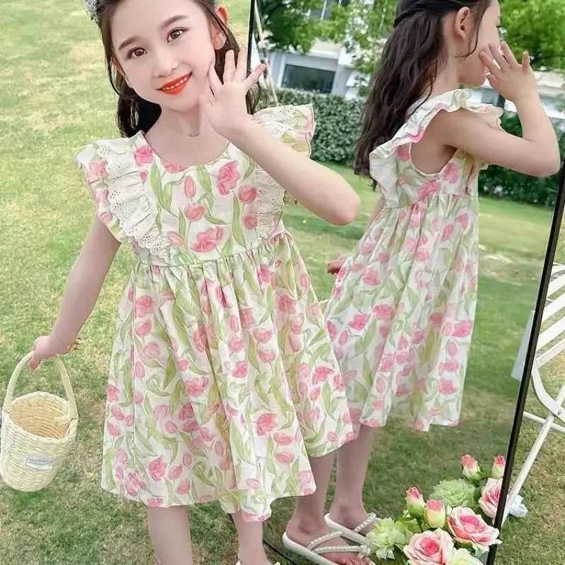 Girls Dress Summer Clothes Hanfu Fashion Children's Vintage Net Yarn Dress Kids Girls Dresses for School Wedding of 12 Years Old