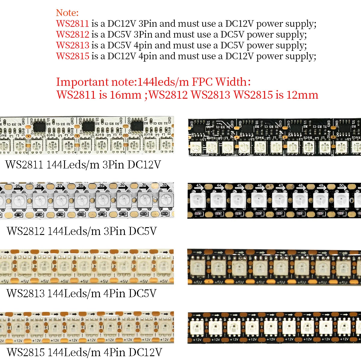 1-5M 144Leds/m WS2812B WS2813 WS2815 Led Strips 5050RGB Programmable Colored Running Flowing Led Strip Lights Led Ribbon DC5-12v