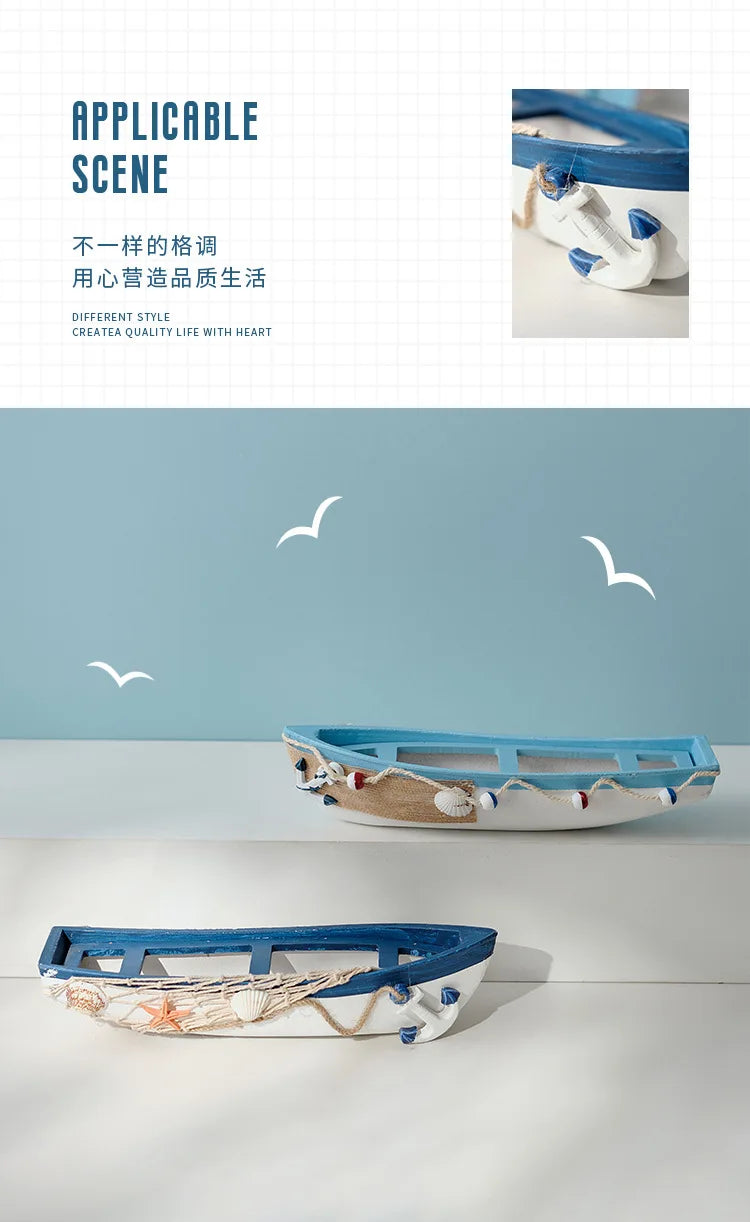 Mediterranean Wooden Boat Ornament Crafts Children's Room Office Home Decoration Wooden Sea Theme Home Decor