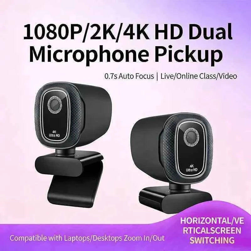 Webcam 4k Streaming Web Camera 1080p 30fps Usb Camera Free Screen Rotation With Dual Ai Noise-cancelling Mic For Tiktok/youtube