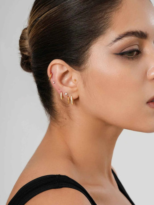 10 Pairs Small Gold Hoop Stud Earrings for Women, 18K Gold Plated Tiny Stainless Steel Earrings Sets for Multiple Piercing