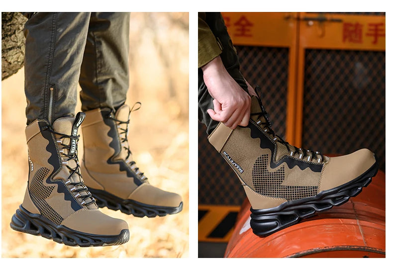 Fashion Work Boots Men Protective Shoes Safety Boots Steel Toe Shoes Outdoor Hiking Boots Light Tactical Boots Puncture-Proof