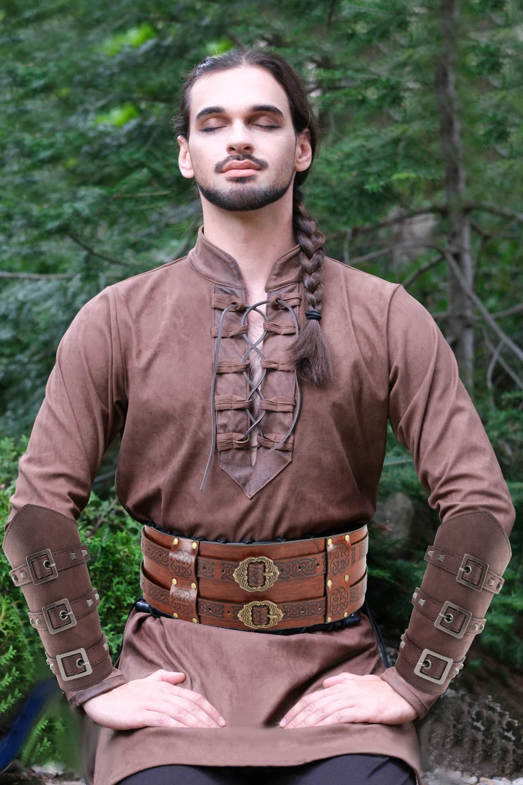 Renaissance Viking Embossed Wide Belt Medieval Faux Leather Armor Belt Medieval Wide Belt for Men PU Leather Costume Accessory