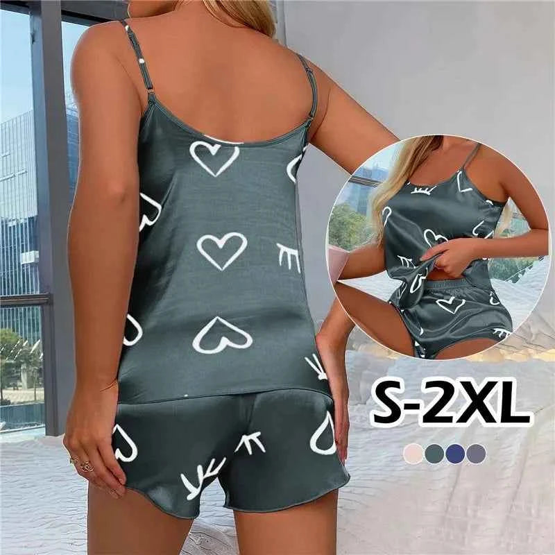Women Ice Silk Pajamas Sleepwear Pajama Set Camisole Shorts L XL XXL Gray Pink Low Cut Comfortable Casual Summer
