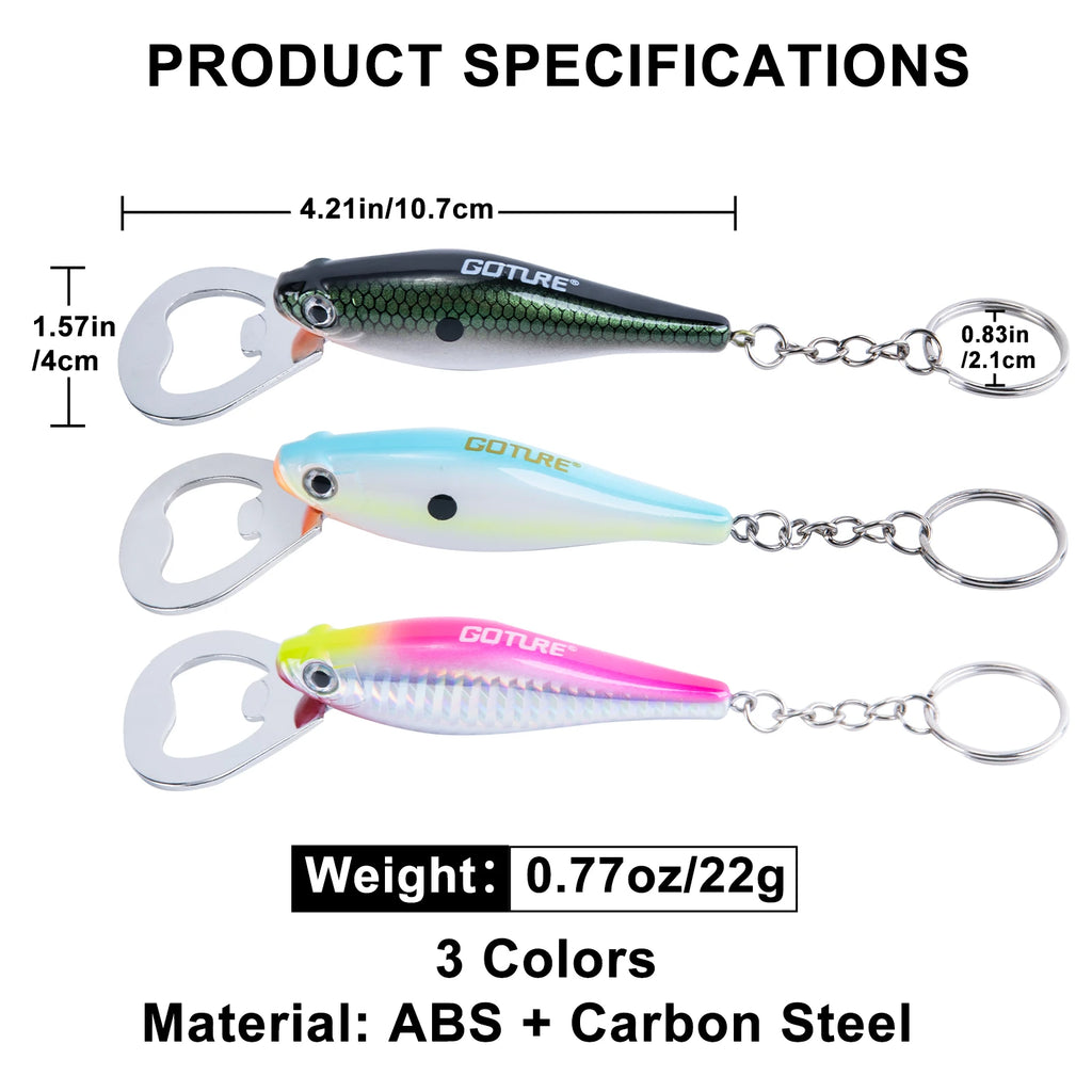 Goture Durable Beer Bottle Opener Fishing Lure Shape Key Design Stainless Steel Flat Speed Bottle Cap Opener for Kitchen Tool