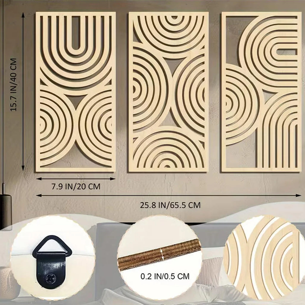 3pcs Wall Art Deco Wooden Murals, Abstract Hollow Arch, Bohemian Kitchen, Bathroom, Living Room Decor