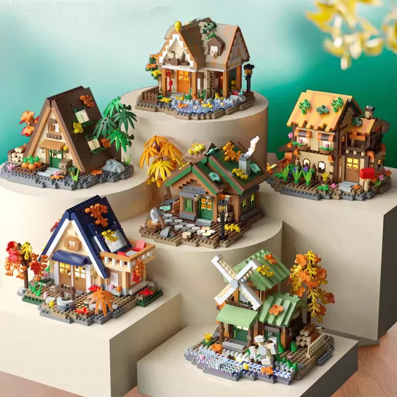 Creative street view building model building blocks forest tree house puzzle windmill tree house decoration toys
