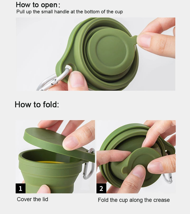 180ML Folding Cup Mini Retractable Cup Silicone Portable Teacup Outdoor Travel Coffee Telescopic Drinking Mug with Lid