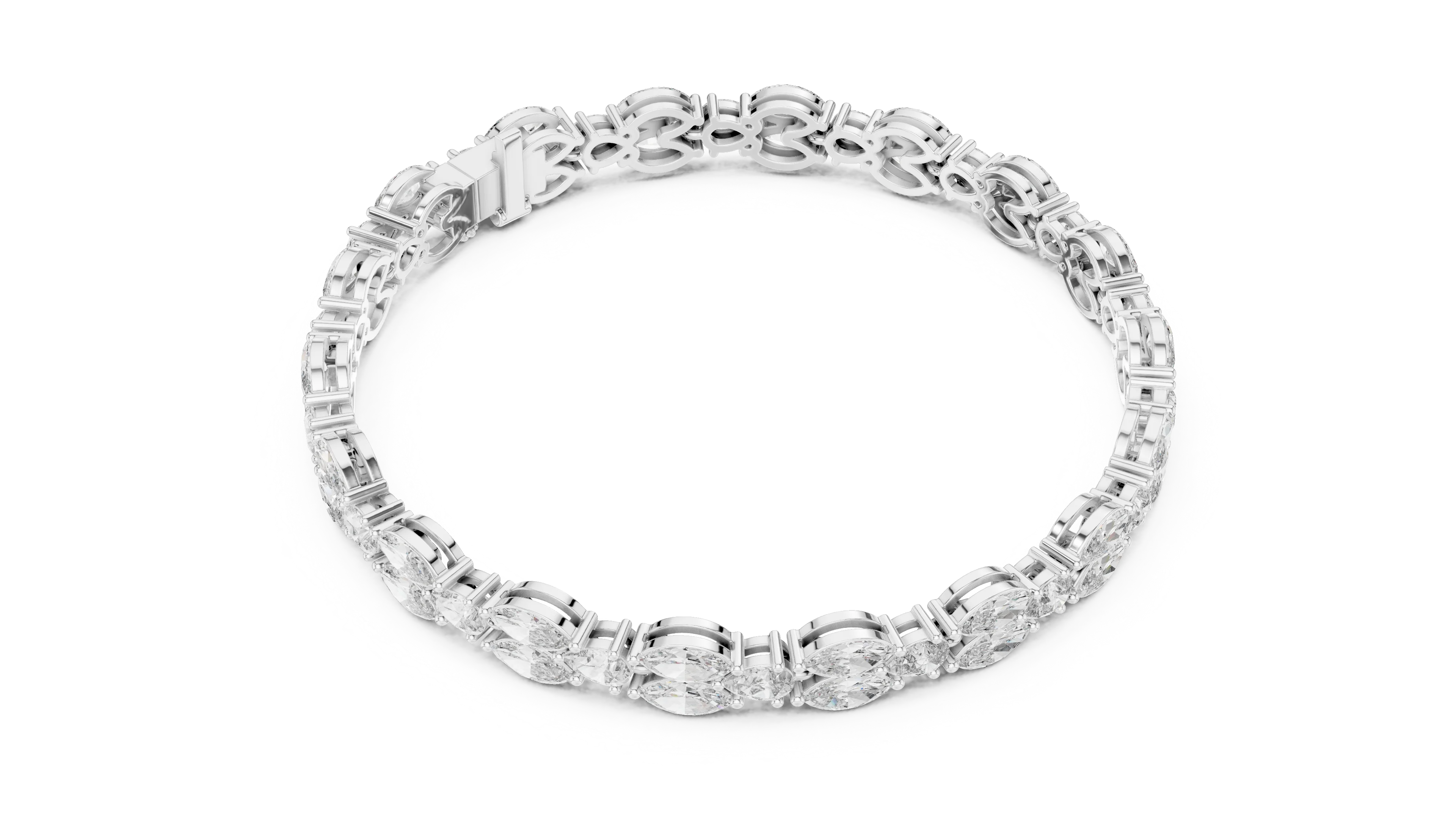 18Kt White Gold Pear Marquise Diamond Bracelet 54 Stones 9.029Ct High Jewelry Luxury Designer Statement Bridal Party Wear Luxe