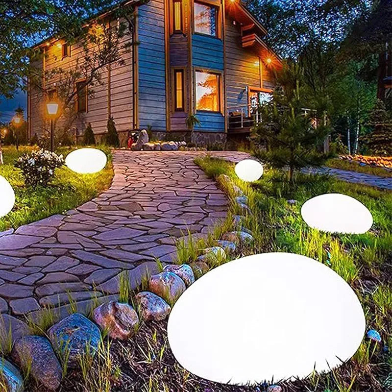 Solar Garden Lights Outdoor Waterproof Pebble Cobble Stones 2 Pack Changing LED Landscape Night Lights for Courtya,Paths,Stairs