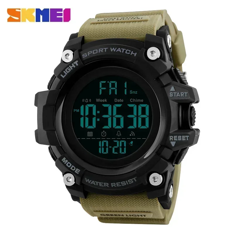 Khaki Watch Color Men’s Digital Sport Watch – Stopwatch, Alarm & 5ATM