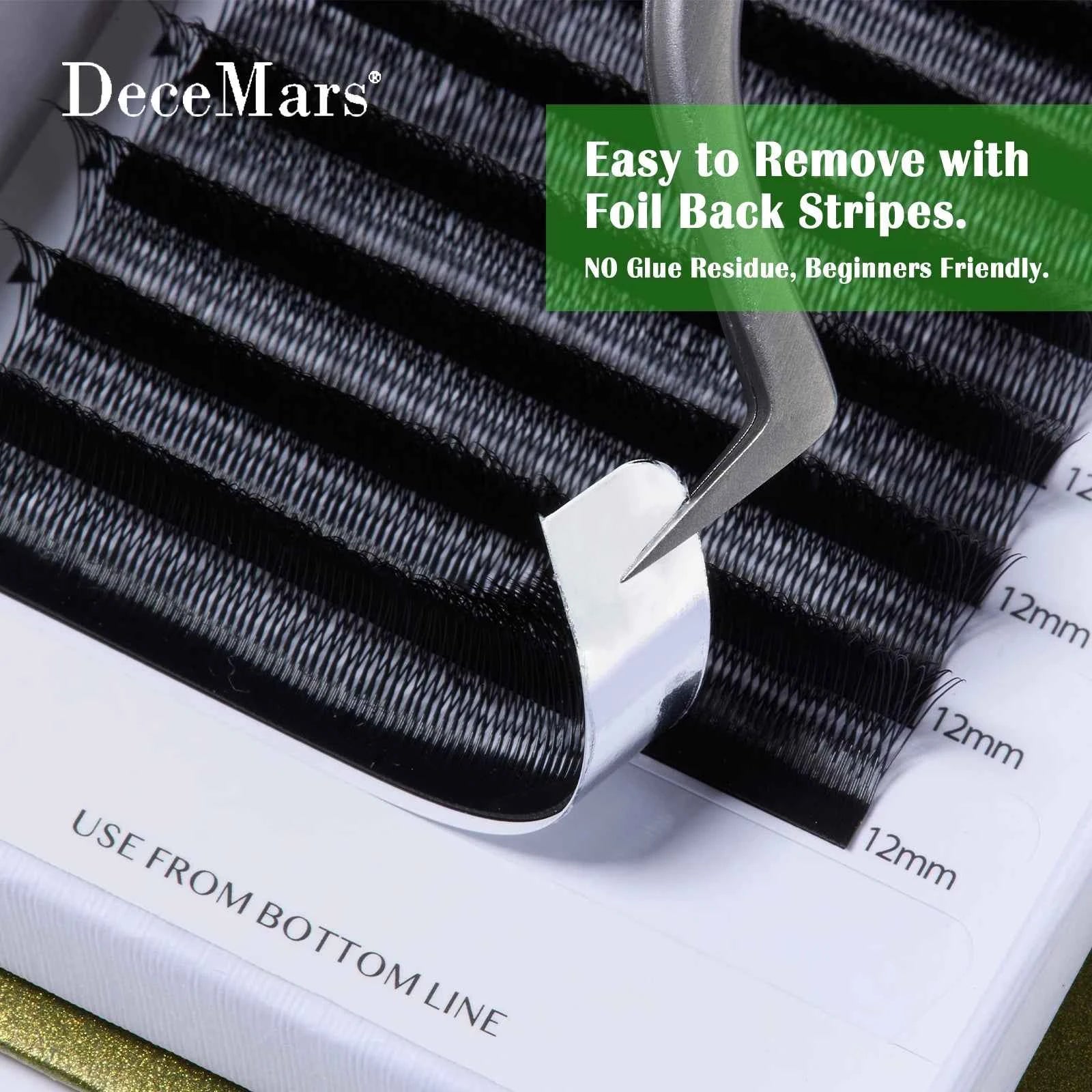 DeceMars V-shaped 4D eyelash extensions Matte Black 12 Rows/Tray for Makeup