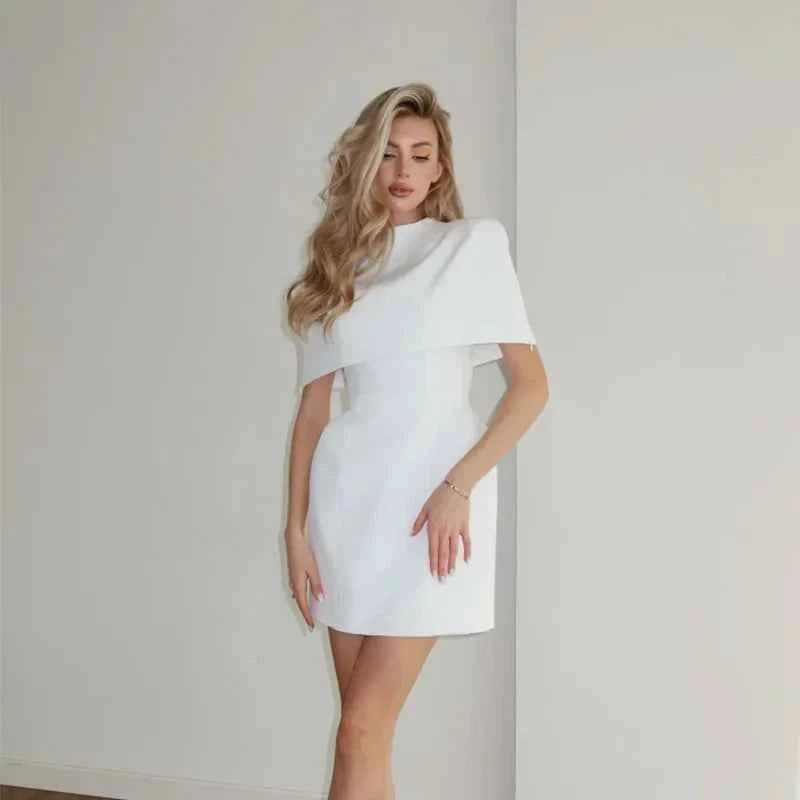 Cinching Waist Solid Mini Dresses Women Elegant Cap Sleeves Slim Fit Short A Line Dress 2025 New Summer Vacation Party Gowns