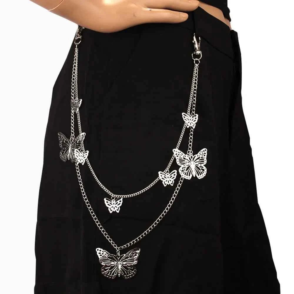 Beautiful Full Metal Waist Chains Hollow Trousers Decorations Butterfly Chains Double Layers Trousers Chain Women