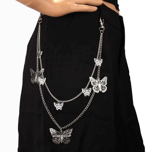 Beautiful Full Metal Waist Chains Hollow Trousers Decorations Butterfly Chains Double Layers Trousers Chain Women