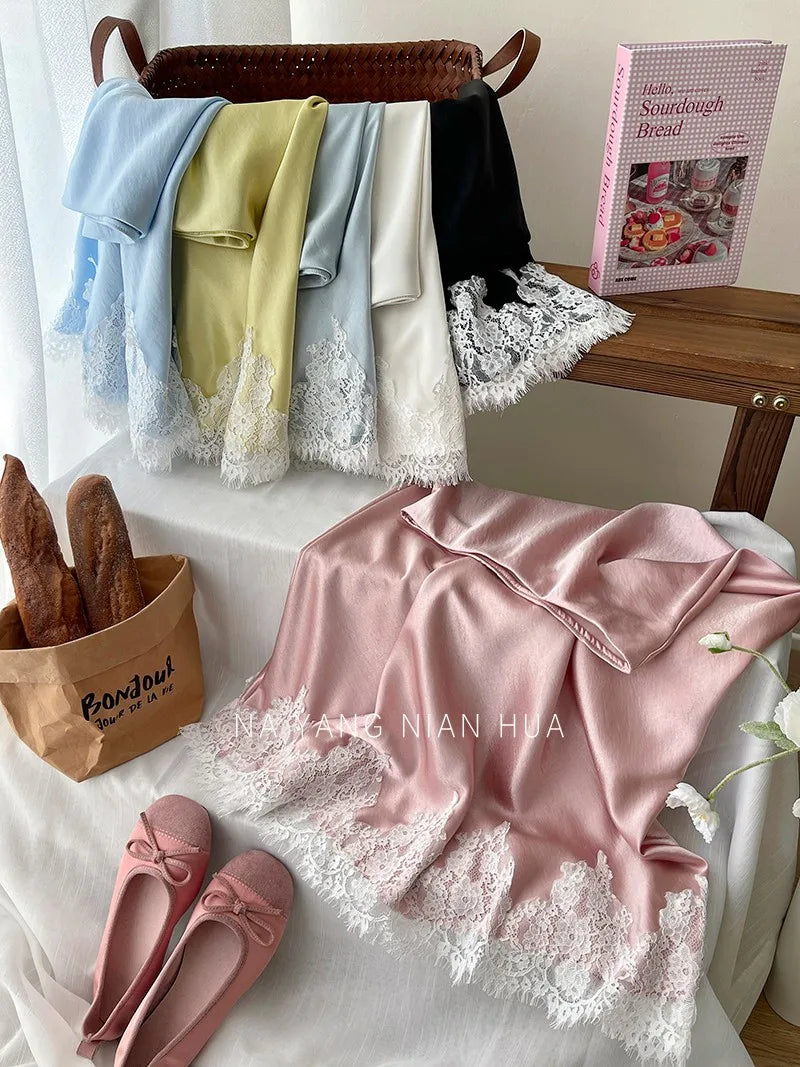 Beiyingni French Elegant Satin Mermaid Skirt Women Spring Summer Lace Patchwork Pack Hip Long A-line Skirts Office Ladies Faldas