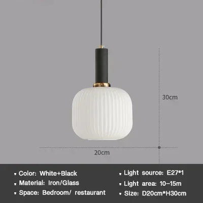 Striped Nordic Vintage Colorful Glass Chandelier For Dining Room Kitchen Island Pendant Light Bedroom Bedside Hanging Lamp