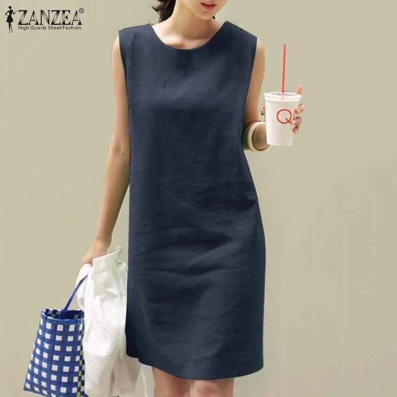 2024 Summer Dress ZANZEA Fashion Sleeveless Beach Vestidos Office Work Sundress Women Elegant Solid Color Dresses Robe Femme