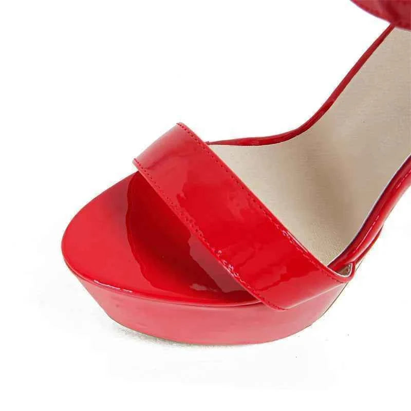Liyke Sexy Red High Heels Platform Sandals For Women Fashion Double Buckle Strap Open Toe Wedding Banquet Shoes Big Size 45 46