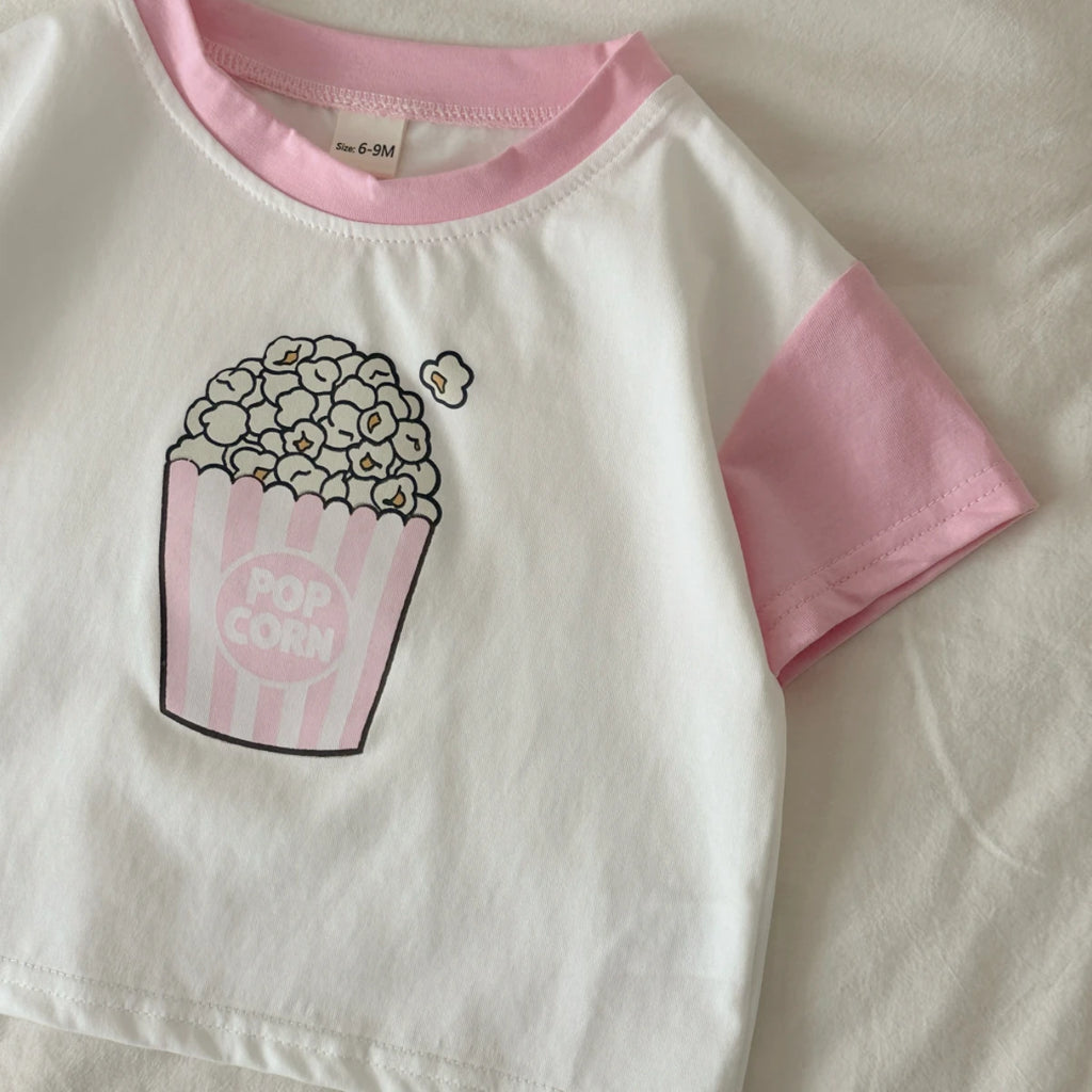Infant 2PCS Summer Baby Girls Clothing Casual Newborn Set Cotton Popcorn Printed Short Sleeved T-shirt+Shorts