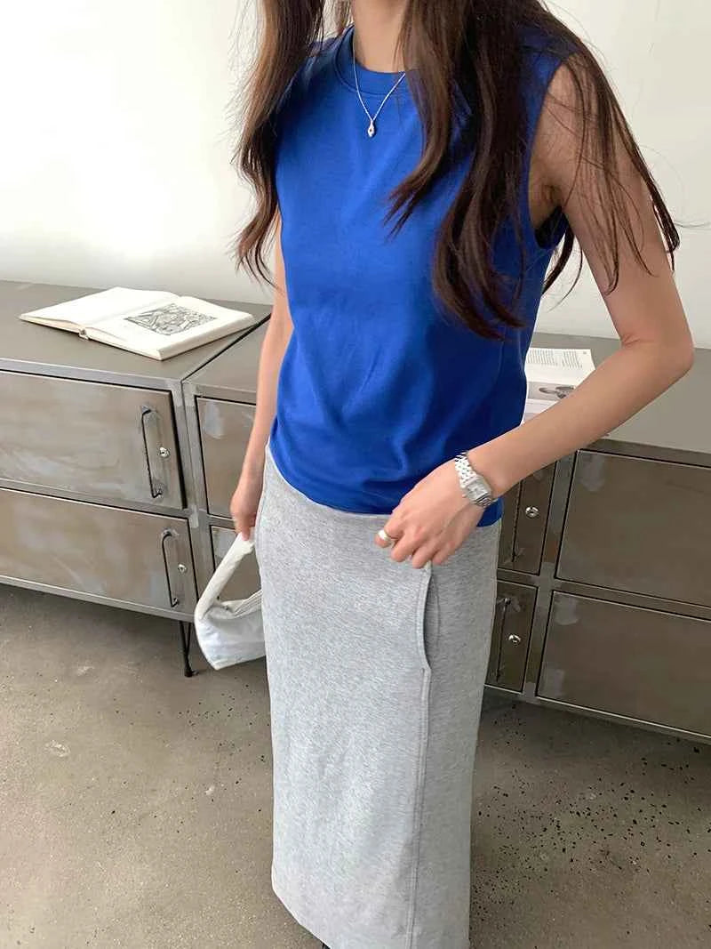 Spring women's casual solid color round neck slim fit vest