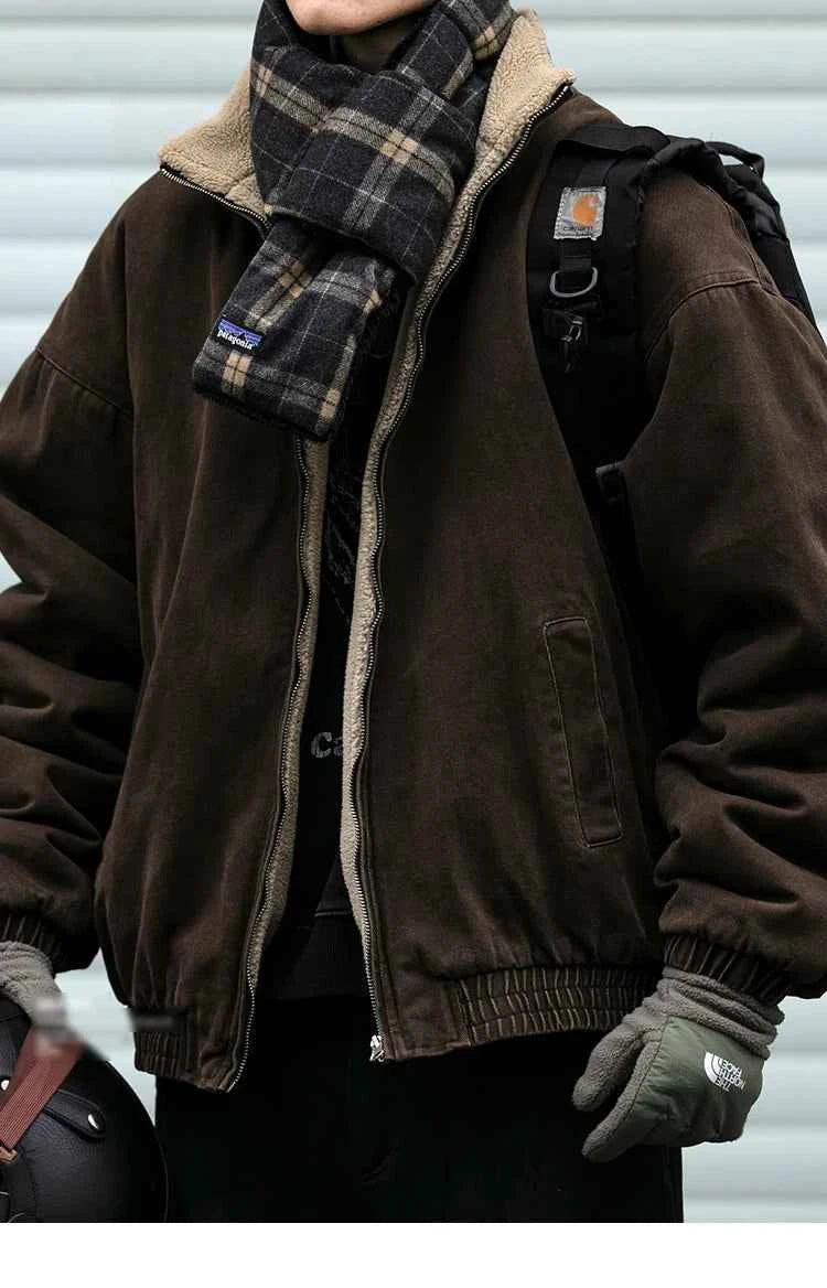 Japanese Vintage Polar Fleece Jacket Men Winter High Quality Thick Jacket Korean Streetwear Loose Couple Trendy Warm Coat Male