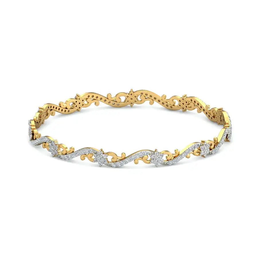 AJRETAIL 1.56ct Royal Curves Natural Diamond Bangle in 14-kt Yellow Gold-HI Color VS-SI Clarity 2.25