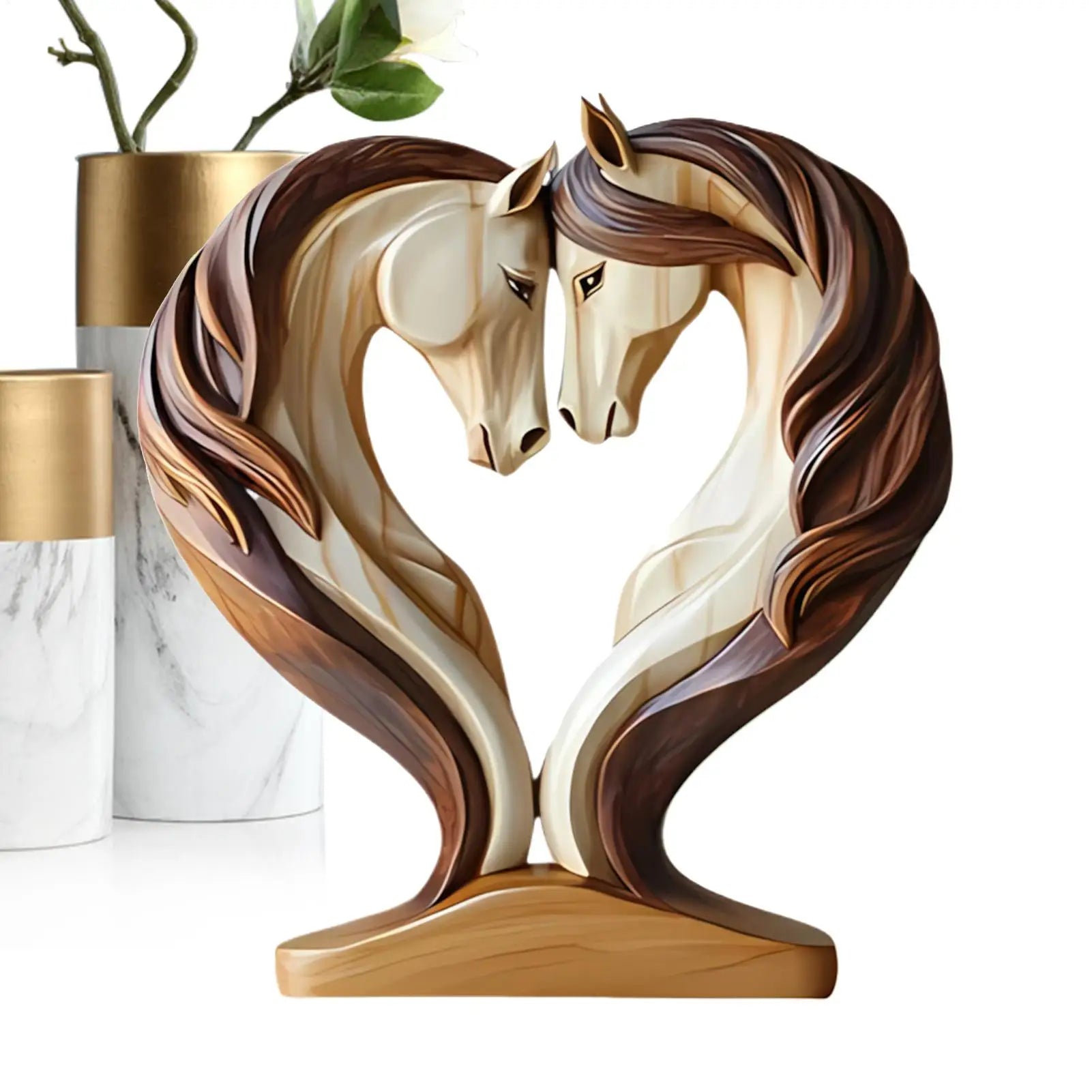 Horse Statues Home Decor 2D Wood Horse Room Decor Snuggle Pose Animal Sculpture for Workplace Exhibition Hall Shelf Living Room