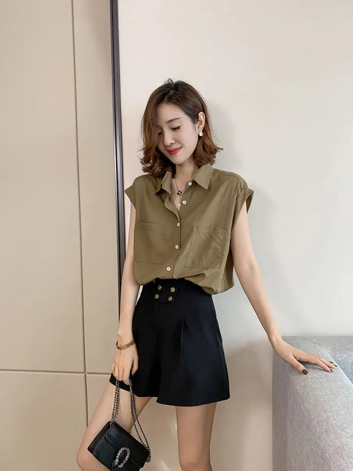 Korean Style Particular Beautiful  Blouses  Tops for Woman Youth Short Sleeve Floral Fashion Sexy Tunic Black Satin Shirt Woman