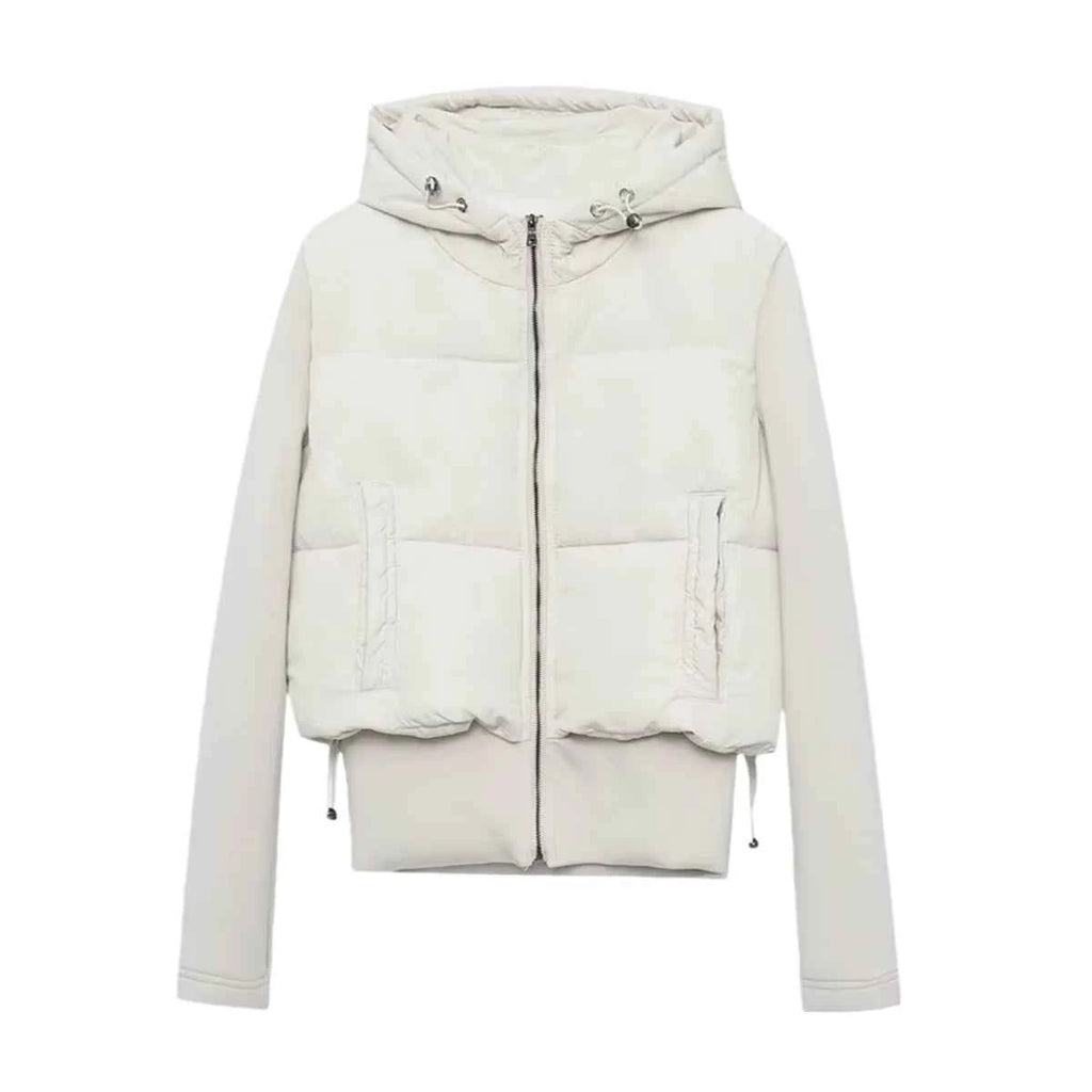 UNIZERA2025 autumn new women's casual fashion slim stretch fabric splicing cotton coat warm hooded cotton coat