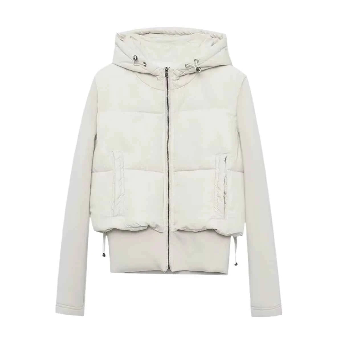 UNIZERA2025 autumn new women's casual fashion slim stretch fabric splicing cotton coat warm hooded cotton coat